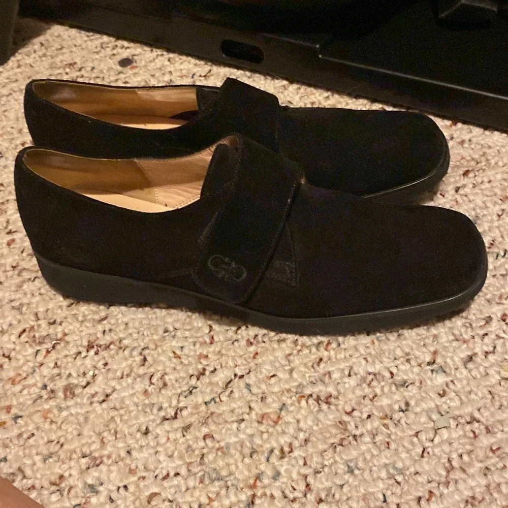 Salvatore  Ferragamo Black Suede Slip on Velcro closure  8.5AAA PERFECT - Picture 4 of 5